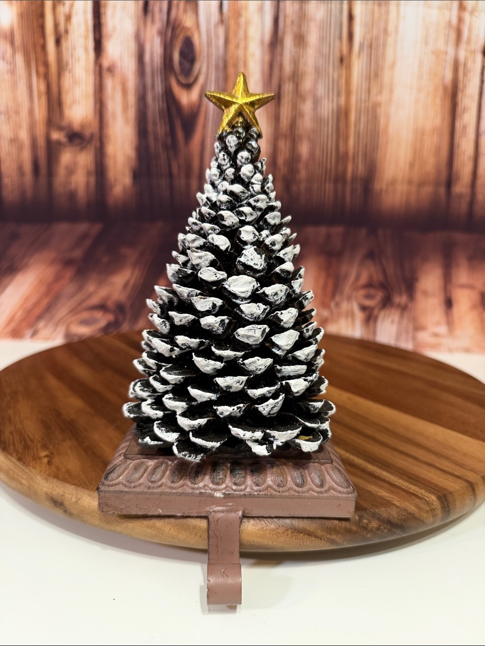 Decorative Pinecone Christmas Tree with Gold Star - White Accented